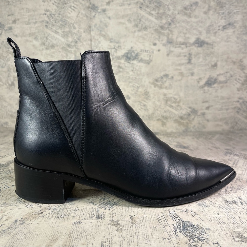 ACNE STUDIOS Jensen Black Leather Ankle Boots Pointed Toe Chelsea Made in Italy